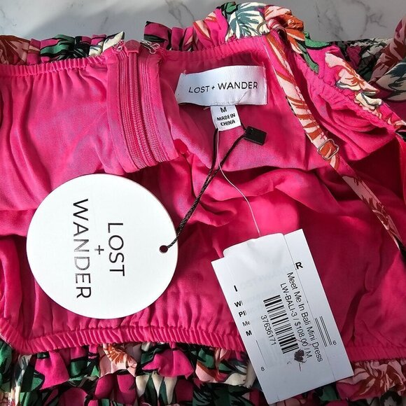 Lost+Wander Meet Me In Bali Floral Mini Smocked Dress Pink Women Medium NWT - Picture 9 of 15